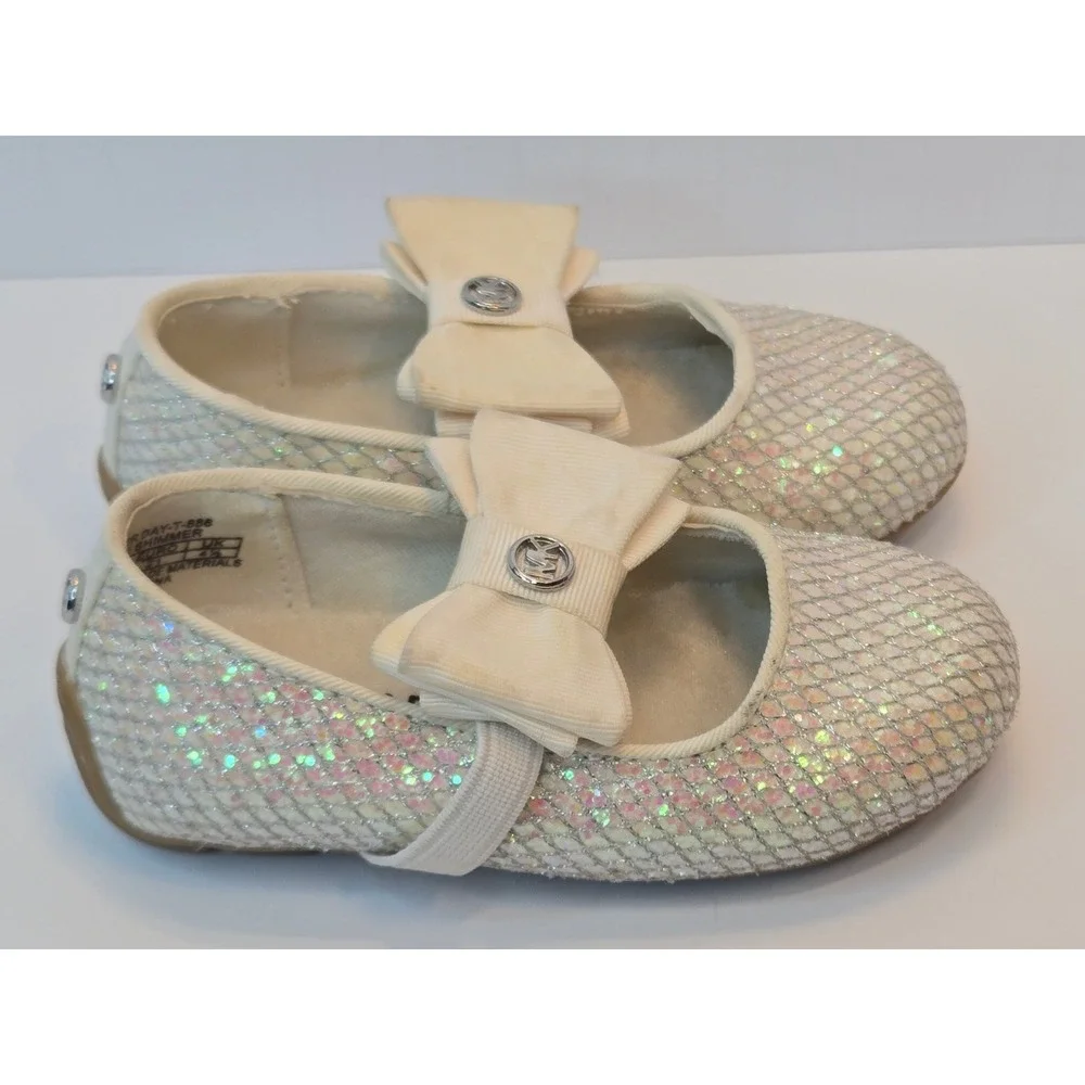 Michael Kors Rover Day White Shimmer Sequin Bow Mary Jane Flats Toddler Size‎ 5